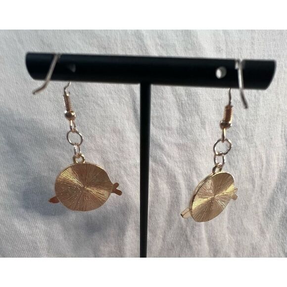 Handmade Pink Circular Cat On A Branch Earrings With Jewel - Picture 4 of 4